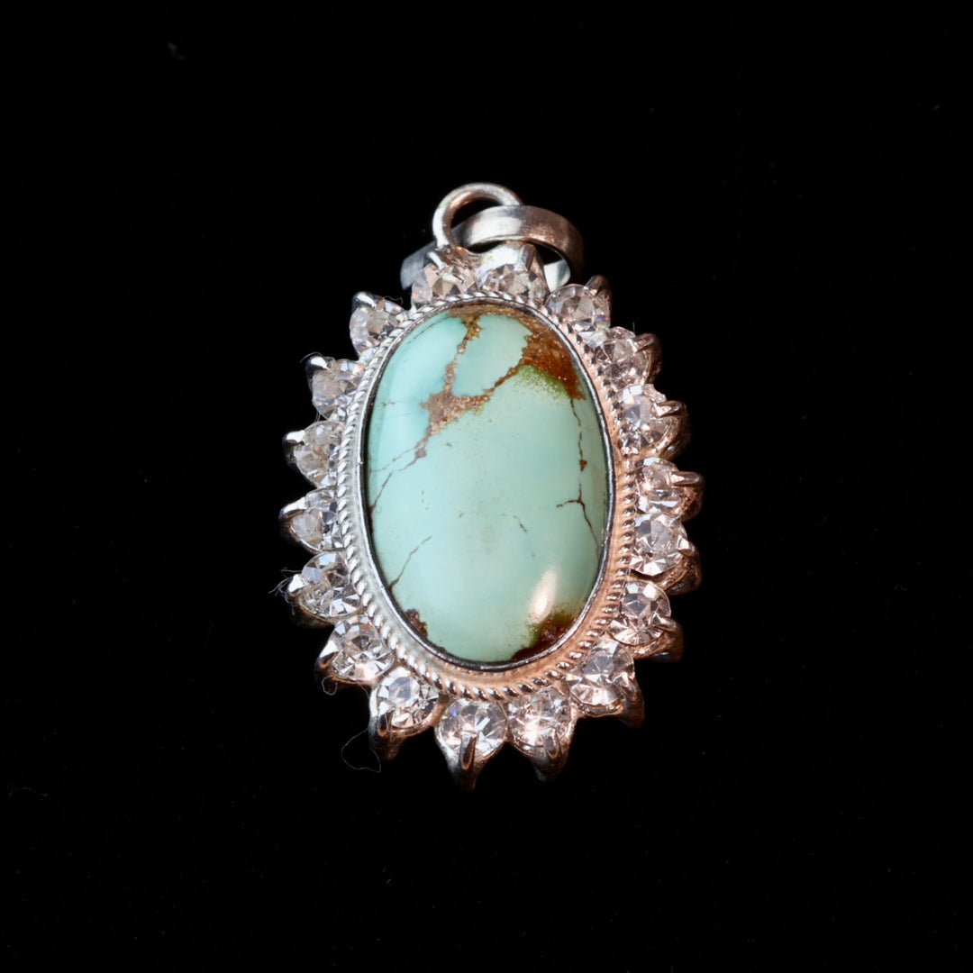 Green Neyshabur Turquoise Stone Pendant | Feroza Pendant with Cubic Zirconia - Al Ali Gems