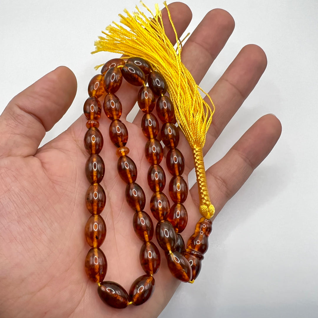 Oval Shape Cut Pressed Amber Baltic Tasbih Beads - Al Ali Gems