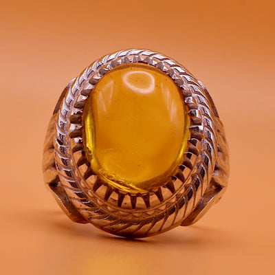 Handmade Amber Silver Ring - Kahraman Natural Amber - US Size 11.25 - AlAliGems