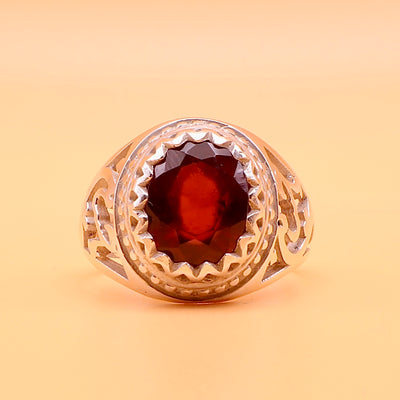 Handmade Yaqoot Silver Ring With Ya Hussain on Each Side | Ruby Stone Ring Unisex - Al Ali Gems