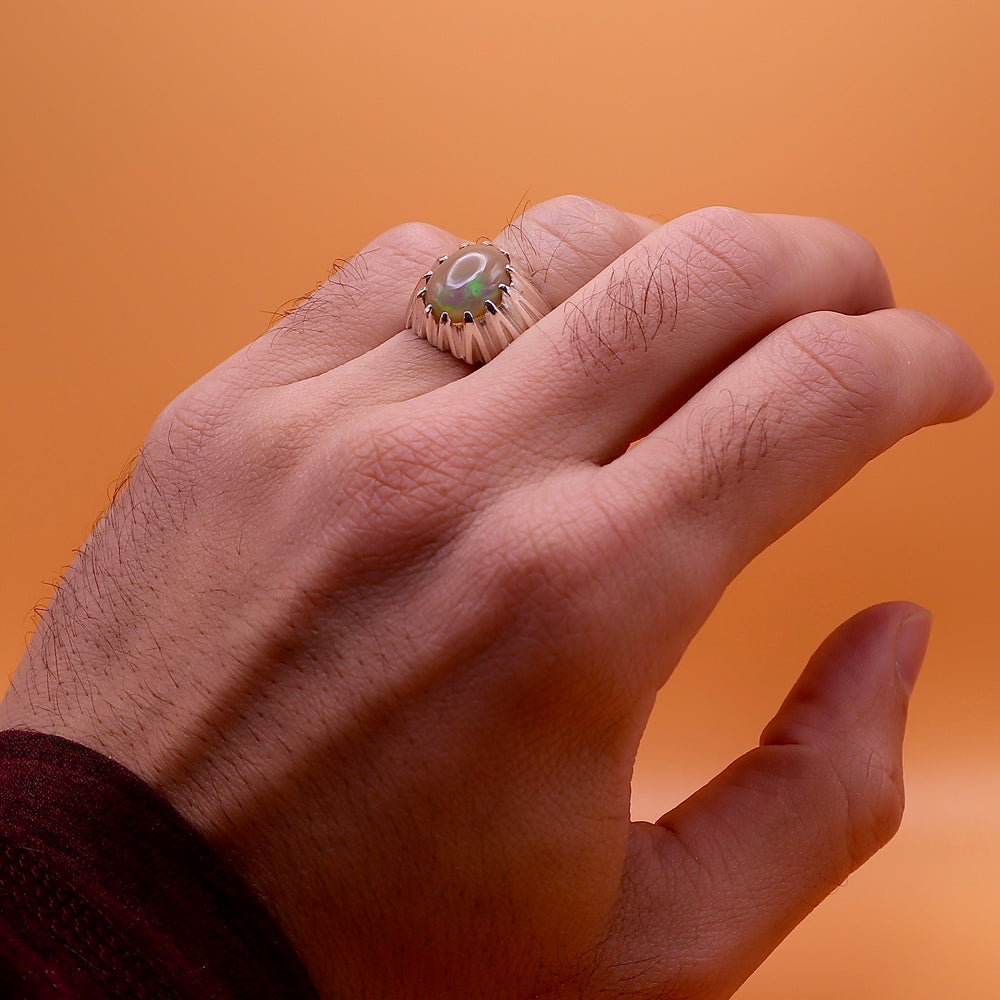 Handmade Oval Australian Opal Silver Ring | Natural Australian Opal Stone Ring | US Size 9.5 - AlAliGems