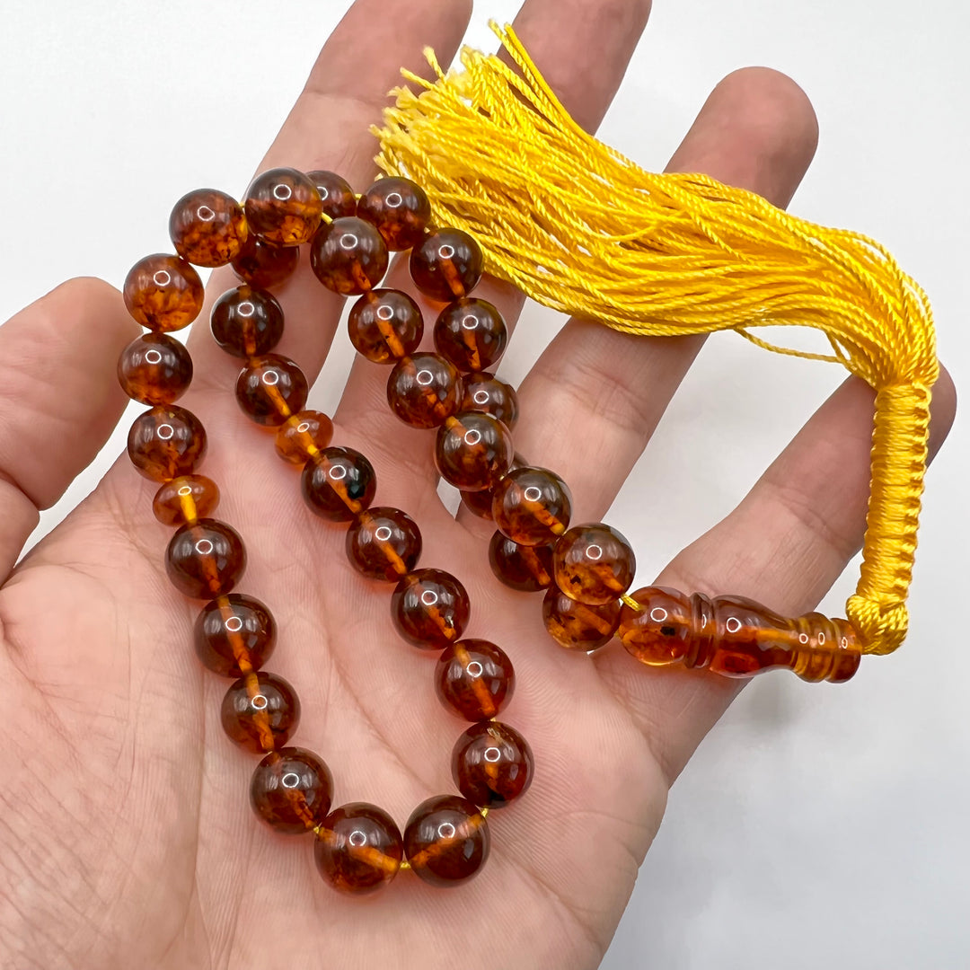 Pressed Amber Baltic Tasbih Beads Dark - Al Ali Gems