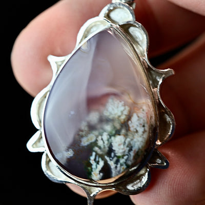 Teardrop Yemeni Shajari Aqeeq Stone Pendant | Handmade Sterling Silver | قلادة عقيق يماني شجري طبيعي⁩ - AlAliGems