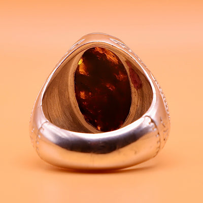 Handmade Dark Amber Silver Ring - Kahraman Natural Amber - US Size 11 - AlAliGems
