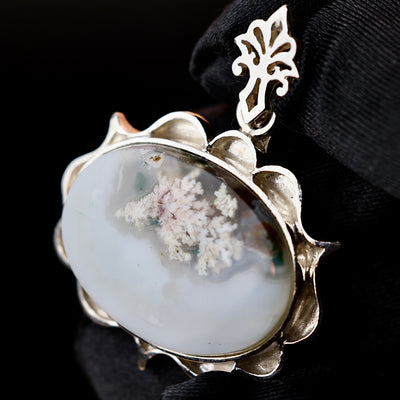Round Yemeni Shajari Aqeeq Stone Pendant | Handmade Sterling Silver | قلادة عقيق يماني شجري طبيعي⁩⁩⁩ - AlAliGems
