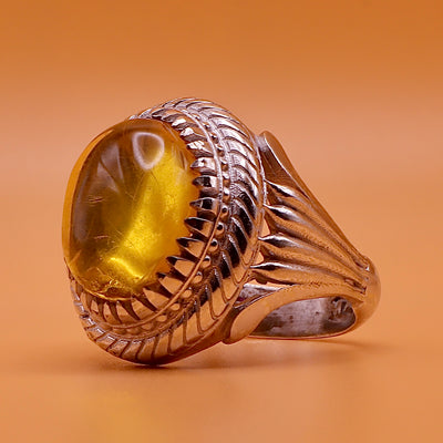 Handmade Amber Silver Ring - Kahraman Natural Amber - US Size 11.25 - AlAliGems