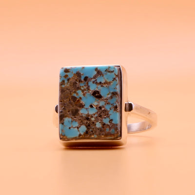 Square Nishapuri Feroza Ring | Genuine Persian Turquoise Sterling Silver Ring with Unisex US Size 8.5 - AlAliGems