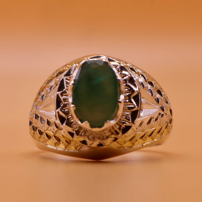 Handmade Persian Sterling Silver Ring with Emerald Gemstone - Al Ali Gems