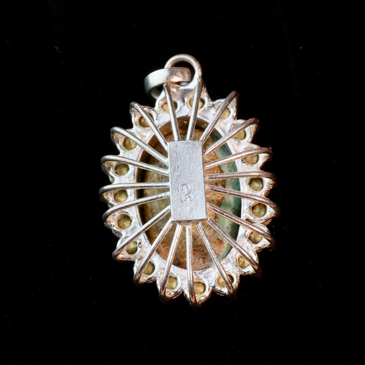 Green Oval Neyshabur Turquoise Stone Pendant | Feroza Pendant with Cubic Zirconia - Al Ali Gems