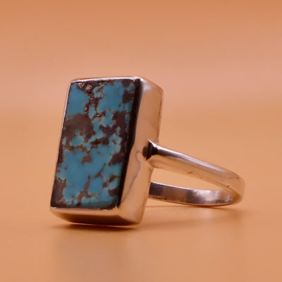 Nishapuri Feroza Ring | Genuine Persian Turquoise Sterling Silver Ring with Unisex US Size 6.5 - AlAliGems