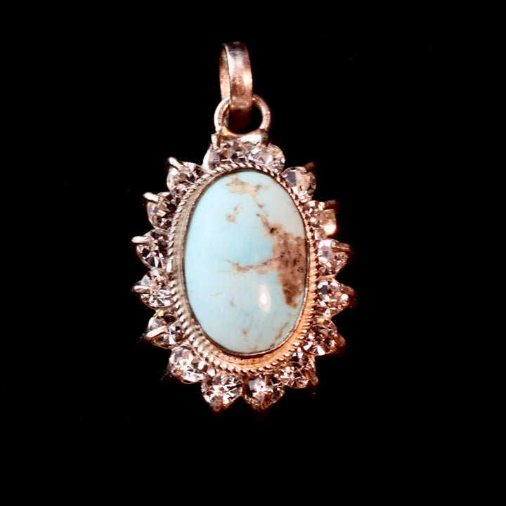 Oval Blue Neyshabur Turquoise Stone Pendant | Feroza Pendant with Cubic Zirconia - Al Ali Gems