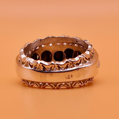 Handmade Iranian Art Persian Silver Ring | 7 Blue Sapphire Stones | Hand Crafted Ring | US Size 10.5 - Al Ali Gems