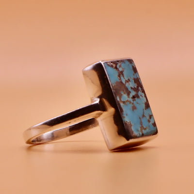 Nishapuri Feroza Ring | Genuine Persian Turquoise Sterling Silver Ring with Unisex US Size 6.5 - AlAliGems