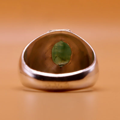 Handmade Persian Sterling Silver Ring with Emerald Stone - Al Ali Gems