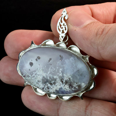 Yemeni Shajari Aqeeq Stone Pendant | Handmade Sterling Silver | قلادة عقيق يماني شجري طبيعي - AlAliGems