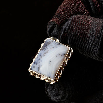 Rectangle Yemeni Shajari Aqeeq Stone Pendant | Handmade Sterling Silver | قلادة عقيق يماني شجري طبيعي⁩⁩⁩⁩ - AlAliGems