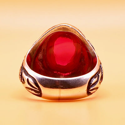 Handmade Iranian Yaqoot Silver Ring | Handmade Persian Ruby Stone | US Size 11 - Al Ali Gems
