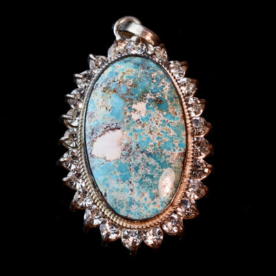 Blue Oval Neyshabur Turquoise Stone Pendant | Feroza Pendant with Cubic Zirconia - Al Ali Gems