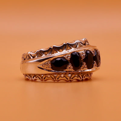 Handmade Iranian Art Persian Silver Ring | 7 Blue Sapphire Stones | Hand Crafted Ring | US Size 10.5 - Al Ali Gems