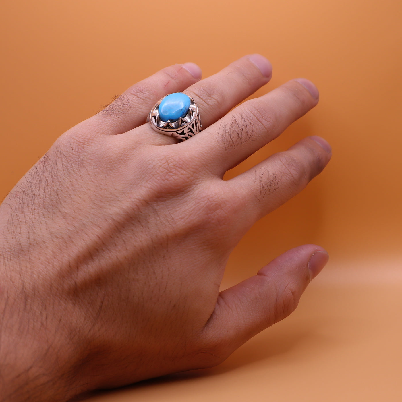 Unique Clear Feroza Turquoise Stone Ring | Genuine Natural Iranian Feroza Stone - AlAliGems