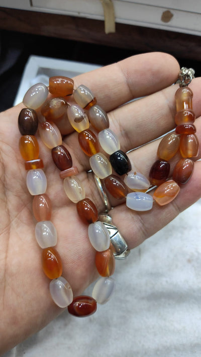 33 Beads of Yemen Islamic Tasbih Aqeeq Aqiq (Agate) Stones Prayer Bead, Yemeni Muslim Tesbih Taspih, 13 x 7 mm | Yemeni Aqeeq Stone - Al Ali Gems