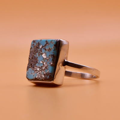 Square Nishapuri Feroza Ring | Genuine Persian Turquoise Sterling Silver Ring with Unisex US Size 8.5 - AlAliGems