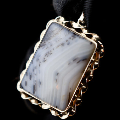 Rectangle Yemeni Shajari Aqeeq Stone Pendant | Handmade Sterling Silver | قلادة عقيق يماني شجري طبيعي⁩⁩⁩⁩ - AlAliGems