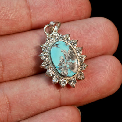 Neyshabur (Nishapur) Turquoise Stone Pendant | Feroza Pendant with Cubic Zirconia - Al Ali Gems