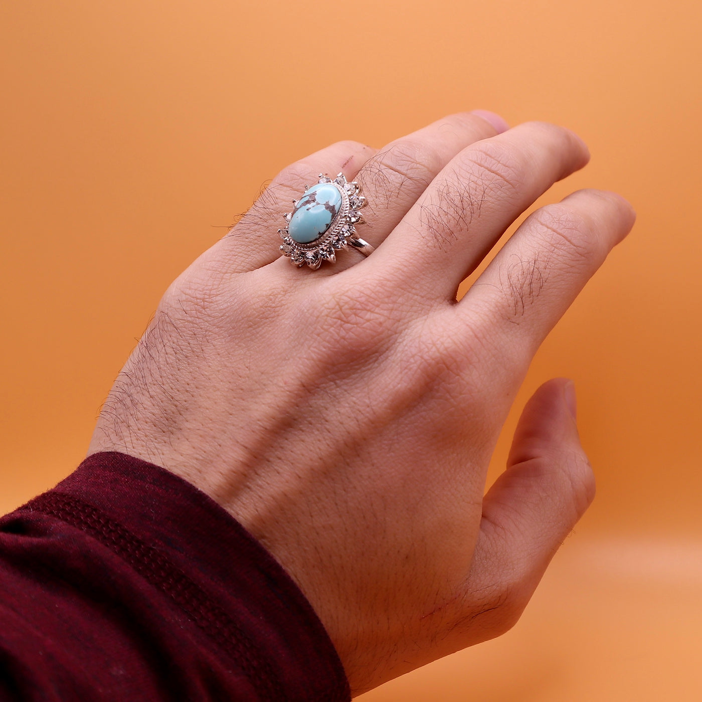 Nishapuri Feroza Ring for Ladies | Genuine Persian Turquoise Sterling Silver Ring with Cubic Zirconia for Women US Size 9 - AlAliGems