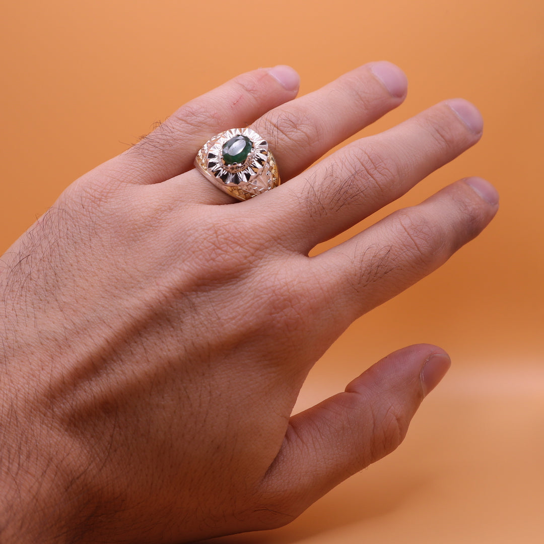 Handmade Persian Sterling Silver Ring with Emerald Stone - Al Ali Gems