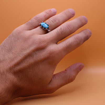 Genuine Persian Feroza Turquoise Ring | Handmade Sterling Silver Ring - AlAliGems