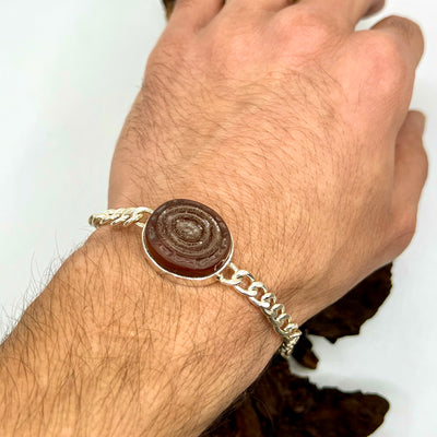 Ayatul Kursi Engraved Yemeni Aqeeq Stone Bracelet | Hand Carved Stone And Sterling Silver Bracelet - Al Ali Gems