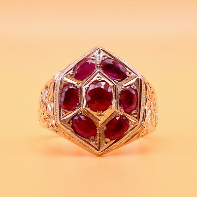 Handmade Persian Yaqoot Ring | Handmade Ring With 7 Natural Ruby Stones | US Size 12 - Al Ali Gems