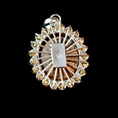 Round Green Neyshabur Turquoise Stone Pendant | Feroza Pendant with Cubic Zirconia - Al Ali Gems