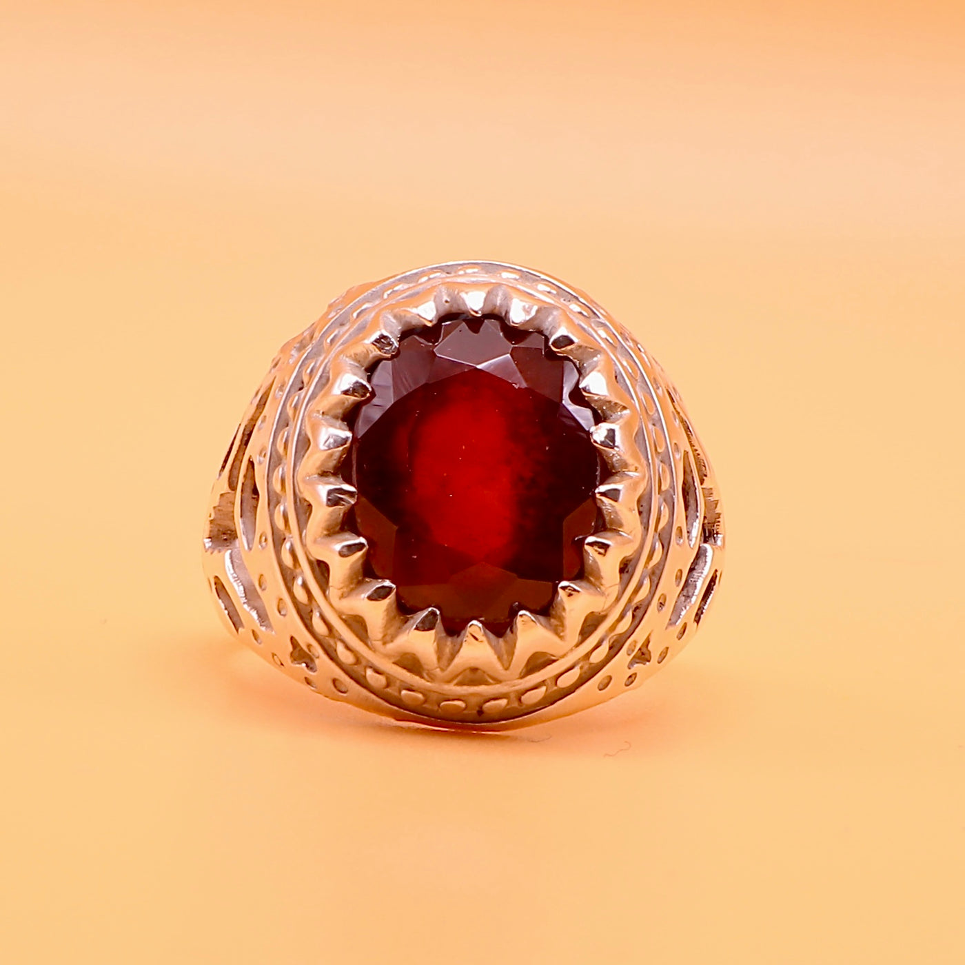 Handmade Yaqoot Silver Ring | Ruby Stone Ring Unisex US Size 9.25 - Al Ali Gems