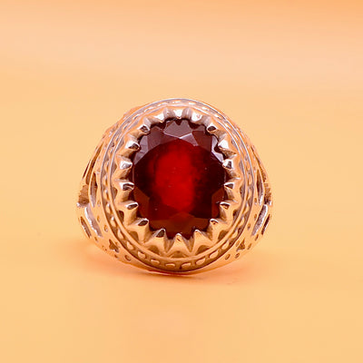 Handmade Yaqoot Silver Ring | Ruby Stone Ring Unisex US Size 9.25 - Al Ali Gems
