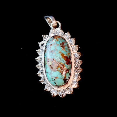Oval Green Neyshabur Turquoise Stone Pendant | Feroza Pendant with Cubic Zirconia - Al Ali Gems
