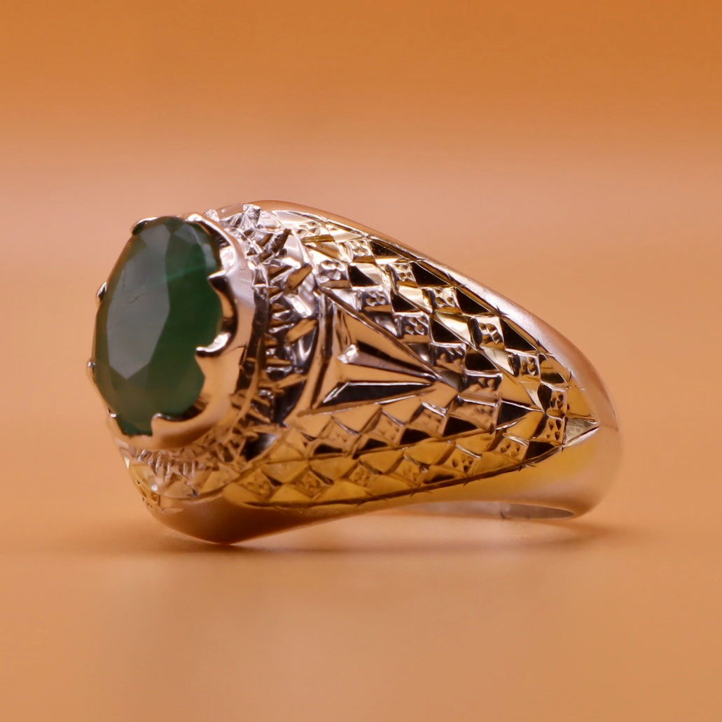 Handmade Persian Sterling Silver Ring with Emerald Gemstone - Al Ali Gems