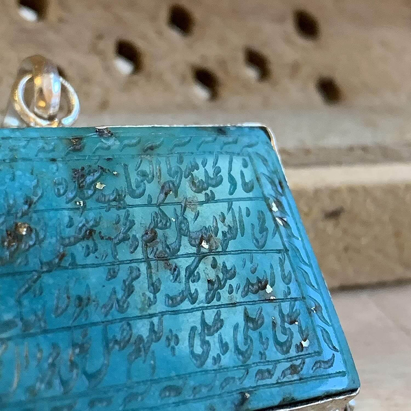 Neyshabur (Nishapur) Turquoise Stone Pendant with Cubic Zirconia | Feroza Engraved Naad E Ali - Al Ali Gems