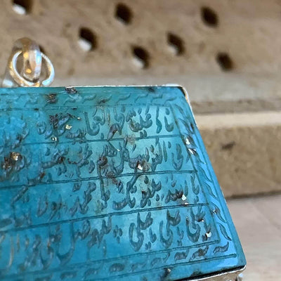 Neyshabur (Nishapur) Turquoise Stone Pendant with Cubic Zirconia | Feroza Engraved Naad E Ali - Al Ali Gems