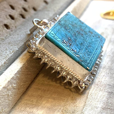 Neyshabur (Nishapur) Turquoise Stone Pendant with Cubic Zirconia | Feroza Engraved Naad E Ali - Al Ali Gems
