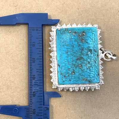Neyshabur (Nishapur) Turquoise Stone Pendant with Cubic Zirconia | Feroza Engraved Naad E Ali - Al Ali Gems