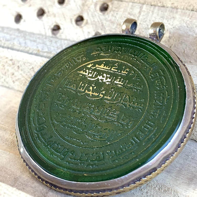 Islam Engraved Arabic, Dua, Quran engrave pendant Car decoration Hanging Green aqeeq quran verses for traveling AlAliGems - Al Ali Gems