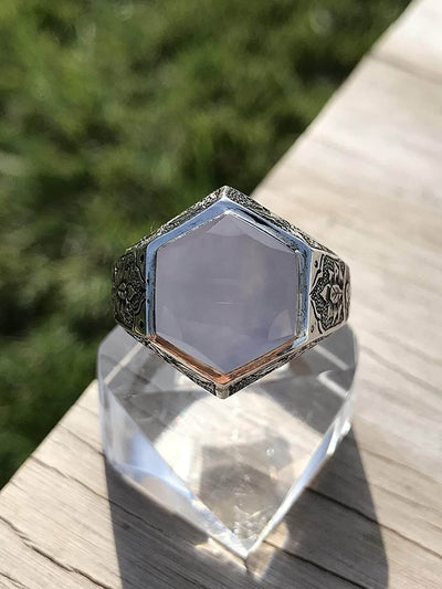 Light Blue Yemeni Aqeeq Agate | خاتم عقيق يمني ازرق | Sterling Silver Aqeeq Ring AlAliGems - Al Ali Gems