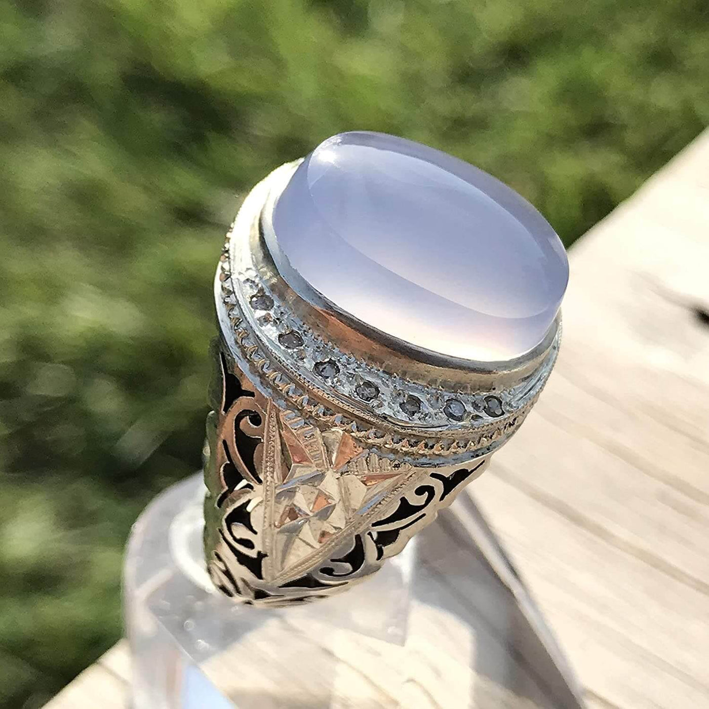 Light Blue Yemeni Aqeeq Agate | خاتم عقيق يمني ازرق | Sterling Silver Aqeeq Ring AlAliGems - Al Ali Gems