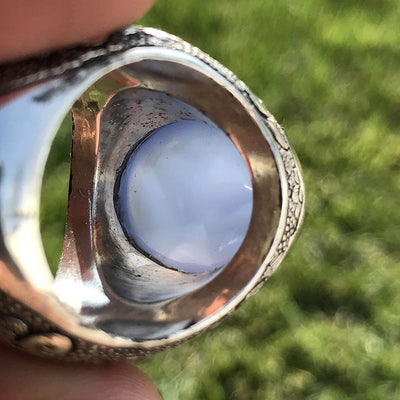 Light Blue Yemeni Aqeeq Agate | خاتم عقيق يمني ازرق | Sterling Silver Aqeeq Ring AlAliGems - Al Ali Gems