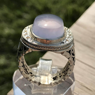 Light Blue Yemeni Aqeeq Agate | خاتم عقيق يمني ازرق | Sterling Silver Aqeeq Ring AlAliGems - Al Ali Gems