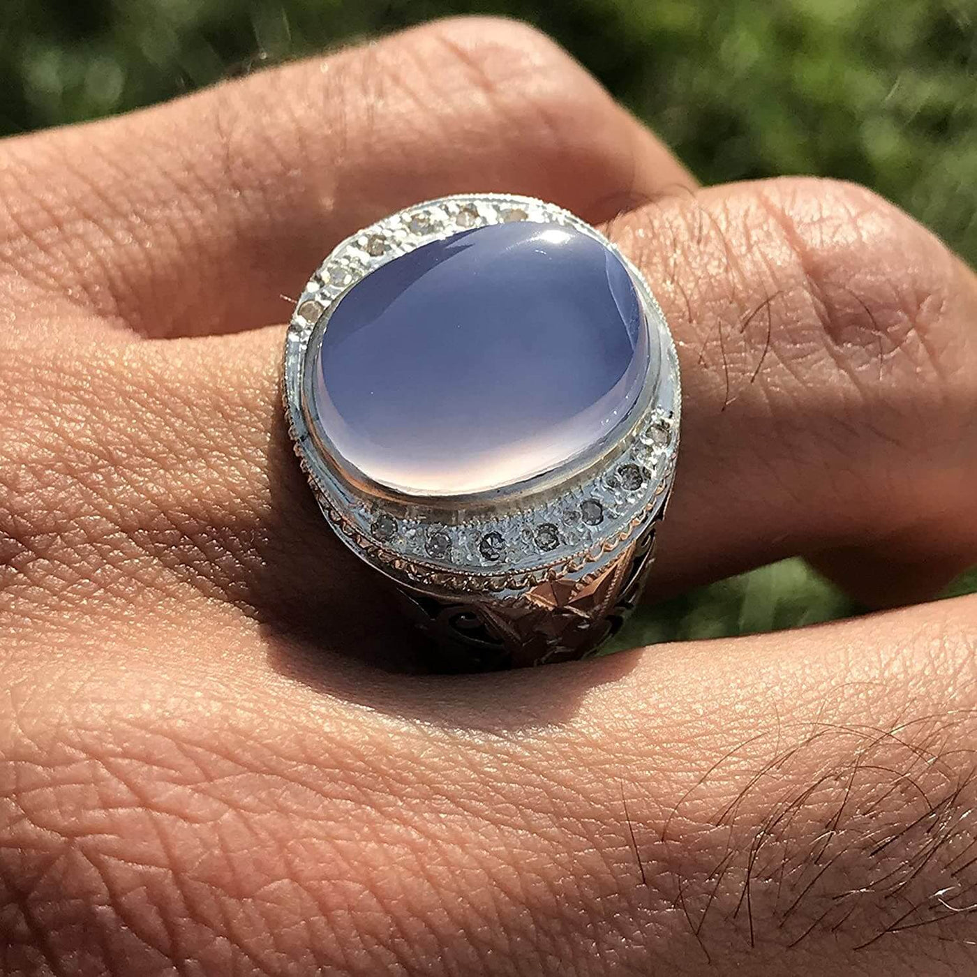 Light Blue Yemeni Aqeeq Agate | خاتم عقيق يمني ازرق | Sterling Silver Aqeeq Ring AlAliGems - Al Ali Gems