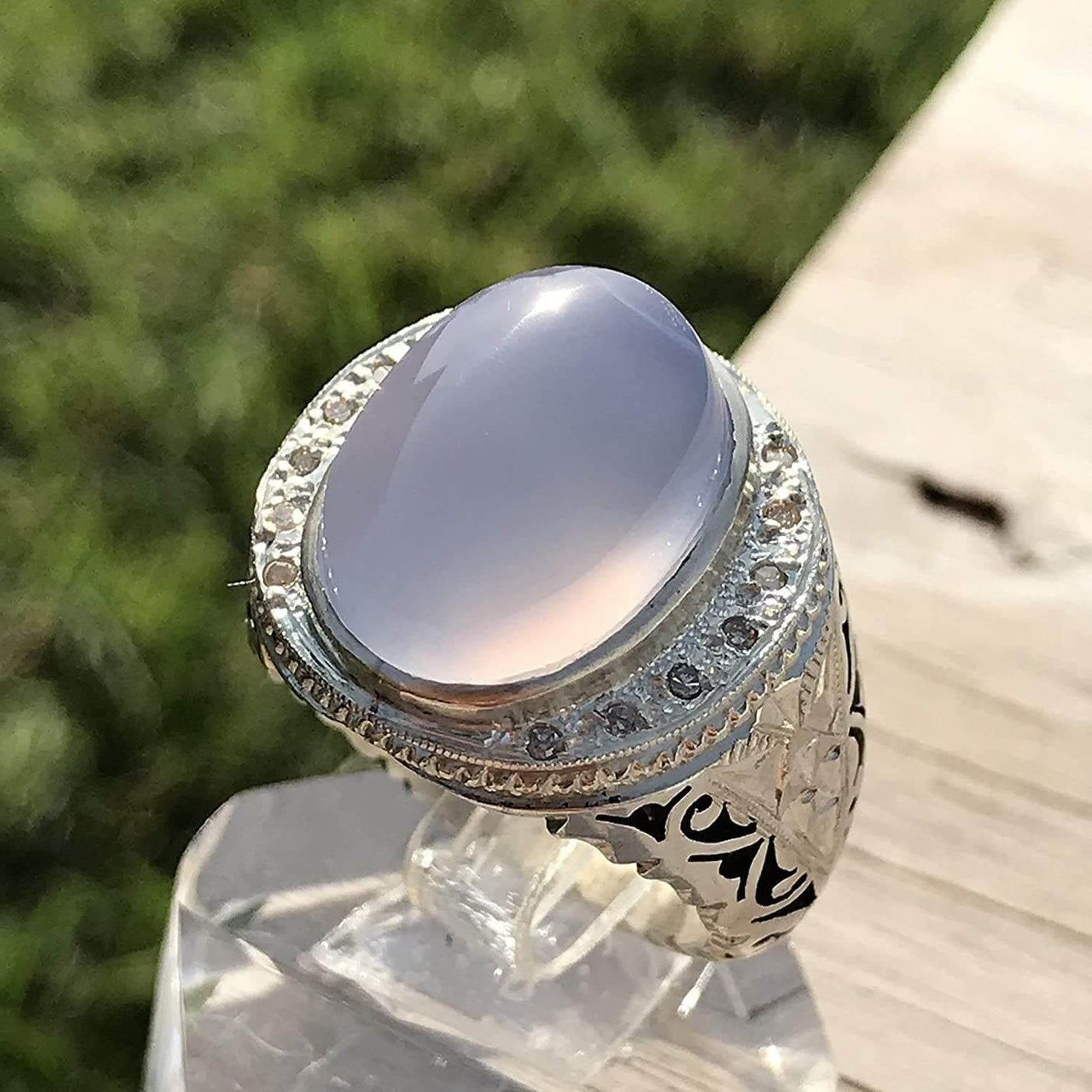 Light Blue Yemeni Aqeeq Agate | خاتم عقيق يمني ازرق | Sterling Silver Aqeeq Ring AlAliGems - Al Ali Gems