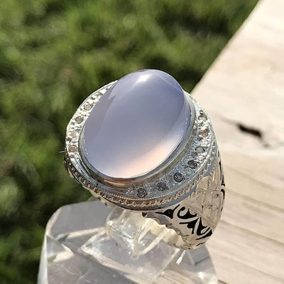 Light Blue Yemeni Aqeeq Agate | خاتم عقيق يمني ازرق | Sterling Silver Aqeeq Ring AlAliGems - Al Ali Gems